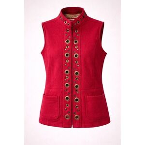 Tria Red Wool Vest Womens Large Studded Grommet Snap Front Pockets